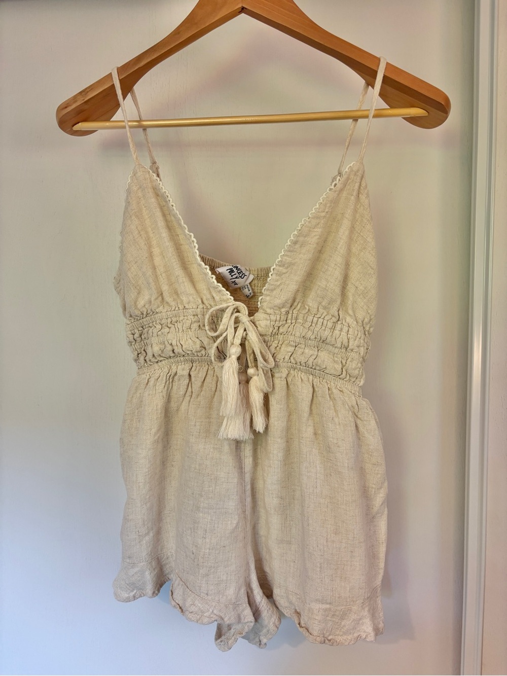 Princess Polly Colleen Romper Size XL Cream Boho Chic Cowgirl Linen Concert - Picture 2 of 13